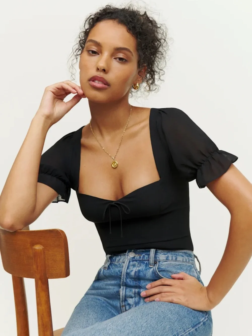 Reformation Delevan Black Women's Top